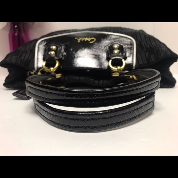 Coach Ashley 20050 Black Gathered Satin Purse Handbag & Wristlet SET - Picture 9 of 13